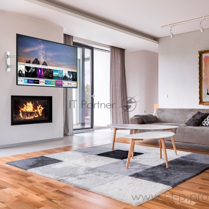 Кронштейн ONKRON Кронштейн ONKRON/ 17-43 макс 200*200 мм, 2 колена, наклон -5º+ 8º, поворот: 180°, от стены 50-495 мм, макс вес 35кг, белый