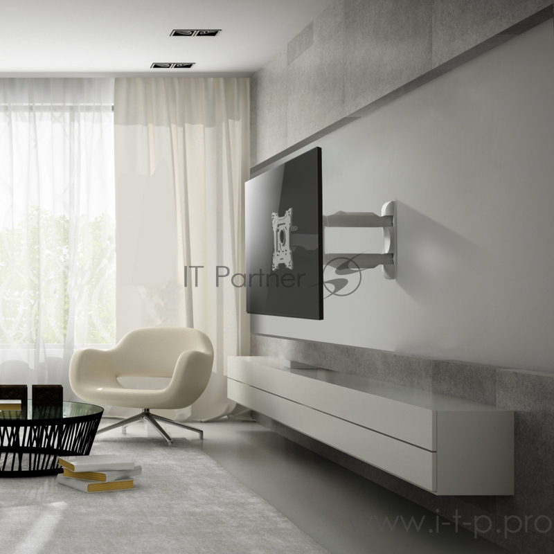 Кронштейн ONKRON Кронштейн ONKRON/ 17-43 макс 200*200 мм, 2 колена, наклон -5º+ 8º, поворот: 180°, от стены 50-495 мм, макс вес 35кг, белый