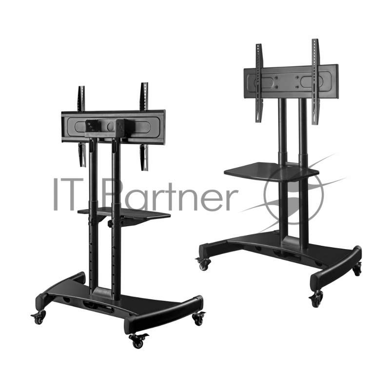 Мобильная стойка ONKRON на 1 для ТВ и сенсорных панелей Мобильная стойка ONKRON на 1 для ТВ и сенсорных панелей/ 32-65 от 200х200 до 400х600 наклон 0-90º макс нагр 60кг Высота 700-1200мм, кабель-канал, регулировка полки по высоте, колесики с блокиров