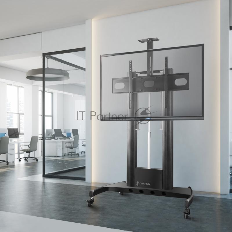 Мобильная стойка ONKRON на 1 ТВ Мобильная стойка ONKRON на 1 ТВ/ 55-100 от 200х200 до 1000х600, макс нагр 136кг, высота 1230-1723 мм, кабель-канал, 2 регулируемые полки, ПДУ, ЭЛЕКТРОПРИВОД РЕГУЛИРОВКИ ПО ВЫСОТЕ, черная