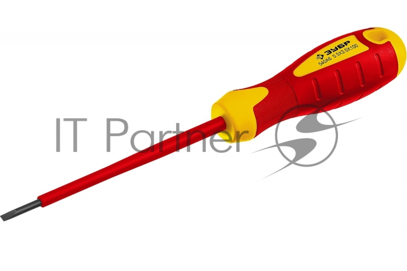 Отвертка диэлектрическая до 1000В, ЗУБР ПРОФЕССИОНАЛ ПРОФИ ЭЛЕКТРИК 25261-3.0-075, Cr-V, трехкомпонент рукоятка, SL 3 x 100 мм