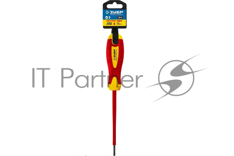 Отвертка диэлектрическая до 1000В, ЗУБР ПРОФЕССИОНАЛ ПРОФИ ЭЛЕКТРИК 25261-3.0-075, Cr-V, трехкомпонент рукоятка, SL 3 x 100 мм