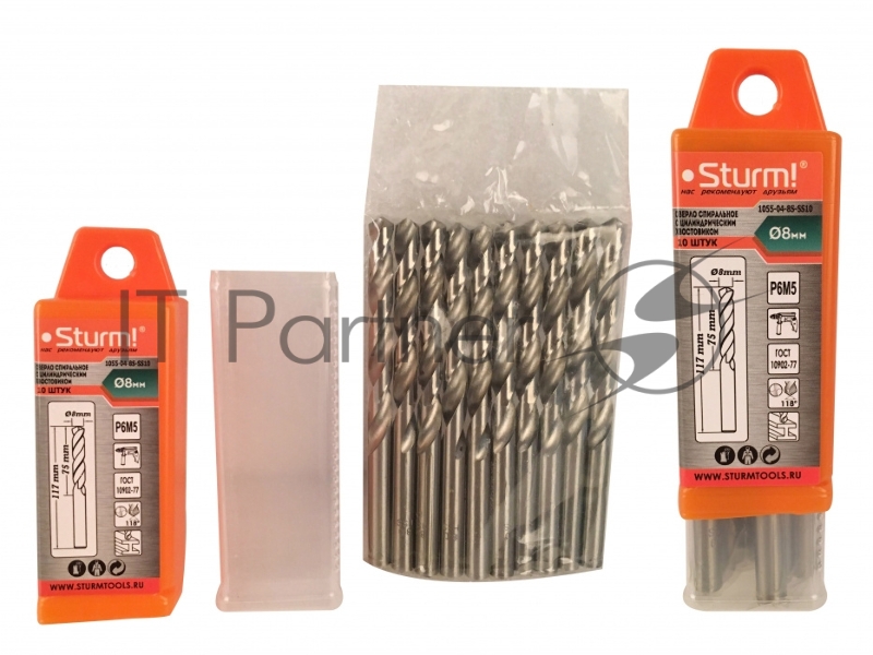 Сверла,коронки,наборы Sturm 1055-04-8S-SS10 сверло по металлу Sturm 8,0х117 мм, сталь HSS, упаковка 10 шт 1055-04-8S-SS10