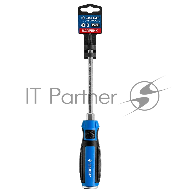 Отвертка ударная ЗУБР Профессионал УДАРНИК 25272-3, сквозной Cr-V стержень, PH3 x 150 мм, усилитель под ключ, магнитный наконечник, двухкомп. рукоятка