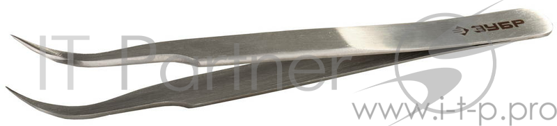 Пинцет ЗУБР 22211-3-110 для электроники и точной механики, нерж. сталь, антимагнит, изогнутый, заостренные губки, 110мм