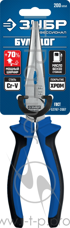 Тонкогубцы БУЛЬДОГ, эксцентр.располож.шарнира, особостойкое спец.покрытие Н12Х1 (никель/хром), двухкомп рукоятки, 200мм, ЗУБР Профессионал