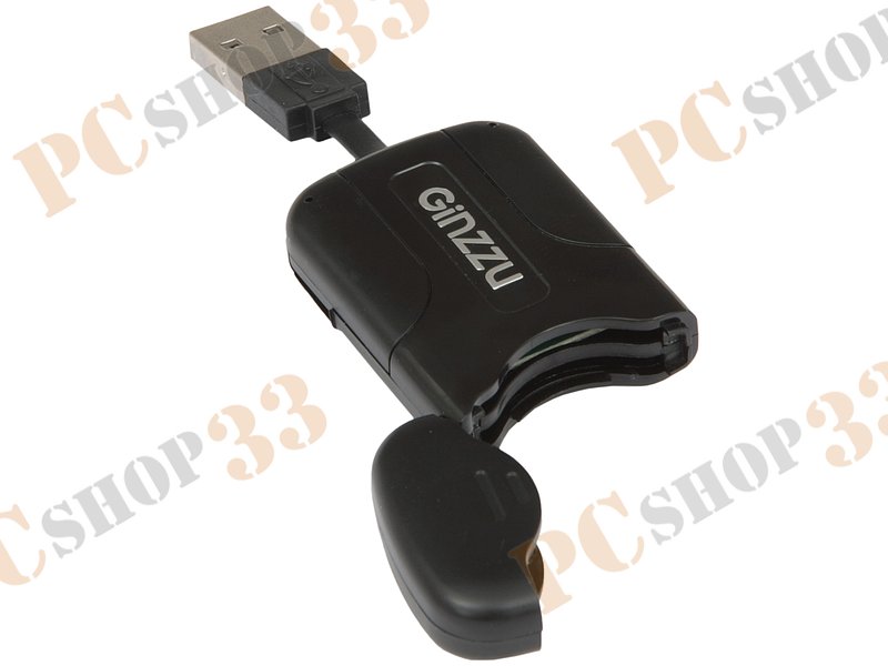 Картридер SDXC/microSDHC/MMC Ginzzu GR-422B, внешн., черный (USB2.0)