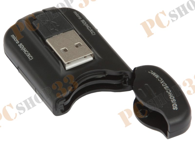 Картридер SDXC/microSDHC/MMC Ginzzu GR-422B, внешн., черный (USB2.0)