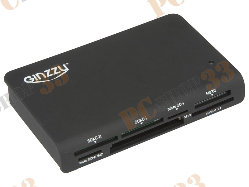 Картридер CF/SDXC/microSDHC/MMC/MS/M2/xD Ginzzu GR-336B, внешн., черный (USB3.0)