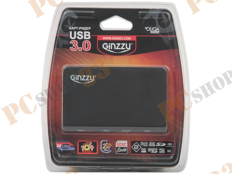 Картридер CF/SDXC/microSDHC/MMC/MS/M2/xD Ginzzu GR-336B, внешн., черный (USB3.0)