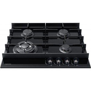 Газовая варочная поверхность HIBERG VM 6044 B ШхГхВ: 58,4х51х10 см электроподжиг газ-контроль решетка: чугунная WOK конфорка цвет поверхности: черное закаленное стекло цвет ручек: темно серебристые