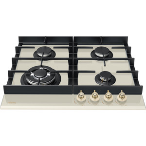 Газовая варочная поверхность HIBERG VM 6044 RY ШхГхВ: 58,4х51х10 см электроподжиг газ-контроль мощная чугунная решетка WOK конфорка цвет поверхности: бежевое закаленное стекло цвет ручек: бронза