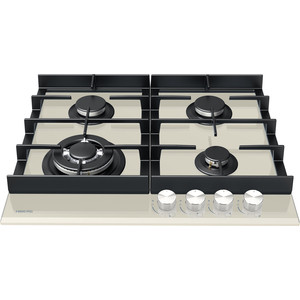 Газовая варочная поверхность HIBERG VM 6044 Y ШхГхВ: 58,4х51х10 см электроподжиг газ-контроль мощная чугунная решетка WOK конфорка цвет поверхности: бежевое закаленное стекло цвет ручек: серебристые