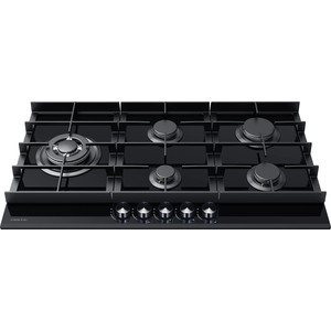 Газовая варочная поверхность HIBERG VM 9055 B ШхГхВ: 87,4*51*10 см электроподжиг решетка: чугунная WOK конфорка цвет поверхности: черное закаленное стекло цвет ручек: темно серебристые