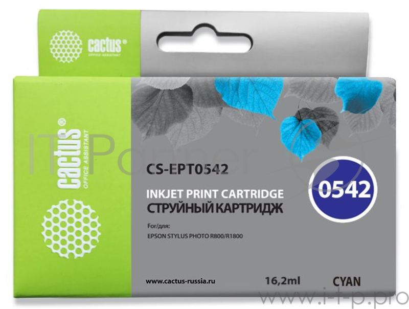 Расходные материалы Cactus C13T05424010 Картридж струйный Cactus CS-EPT0542 голубой для Epson Stylus Photo R800/ R1800 (16,2ml)