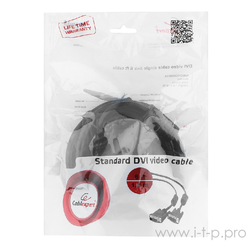 Кабель Кабель DVI-D single link Gembird/Cablexpert , 19M/19M, 1.8м, черный, экран, феррит.кольца, пакет (CC-DVI-BK-6)