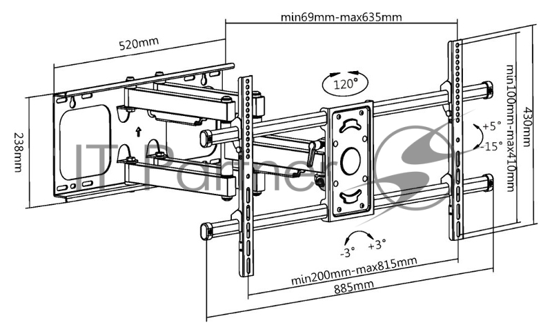 Кронштейн для телевизора Ultramounts UM 913 черный 37-90 макс.75кг настенный поворотно-выдвижной и наклонный