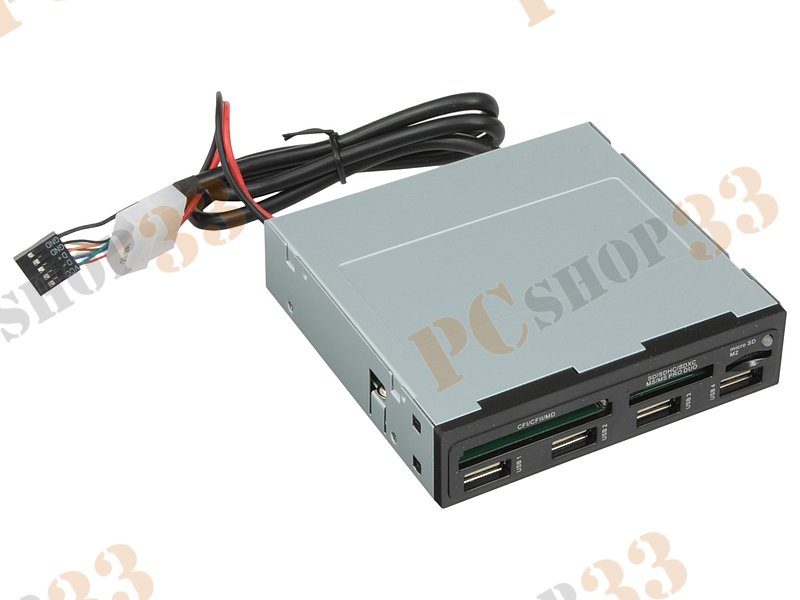 Картридер CF/MD/SDXC/microSD/MMC/MS/M2 Ginzzu GR-137U, в 3.5 отсек, 4 доп. порта USB, черный (USB2.0)