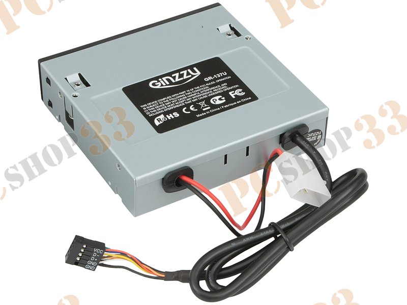 Картридер CF/MD/SDXC/microSD/MMC/MS/M2 Ginzzu GR-137U, в 3.5 отсек, 4 доп. порта USB, черный (USB2.0)