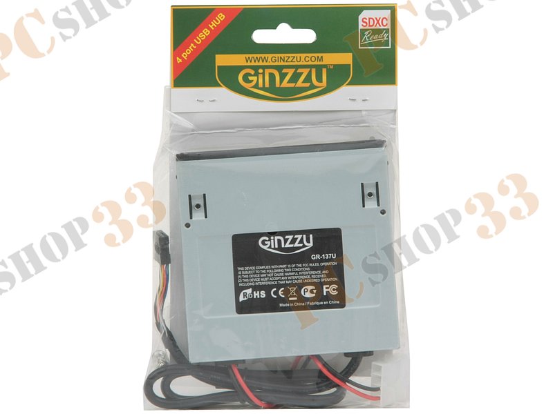 Картридер CF/MD/SDXC/microSD/MMC/MS/M2 Ginzzu GR-137U, в 3.5 отсек, 4 доп. порта USB, черный (USB2.0)