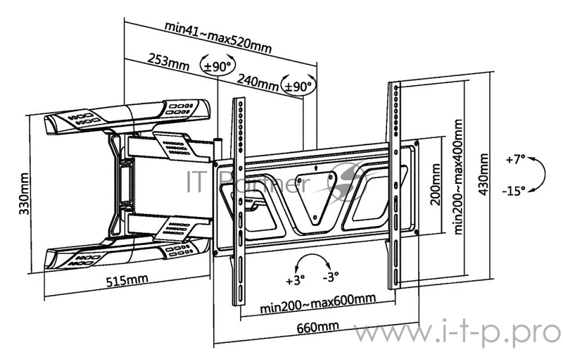 Кронштейн для телевизора Ultramounts UM 910 черный 37-75 макс.35кг настенный поворотно-выдвижной и наклонный