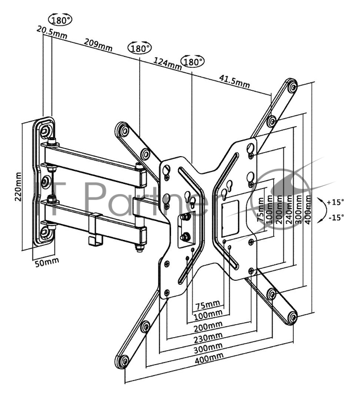 Кронштейн для телевизора Ultramounts UM 905 черный 23-55 макс.30кг настенный поворотно-выдвижной и наклонный