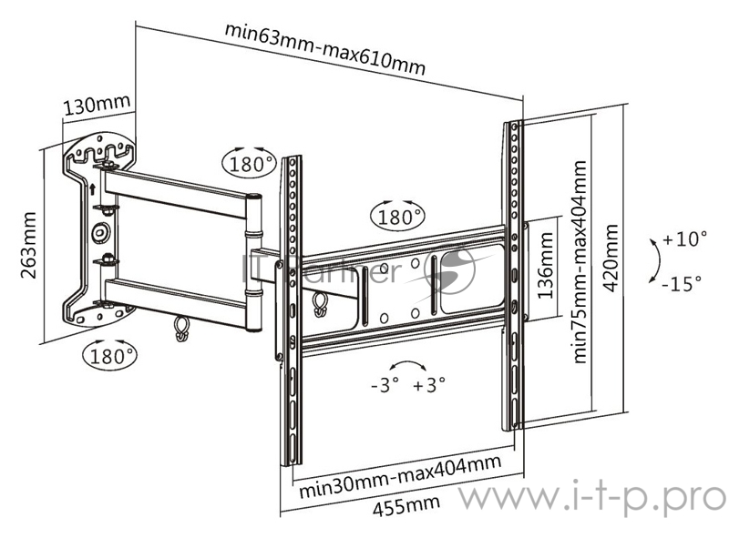 Кронштейн для телевизора Ultramounts UM 906 черный 32-55 макс.35кг настенный поворотно-выдвижной и наклонный
