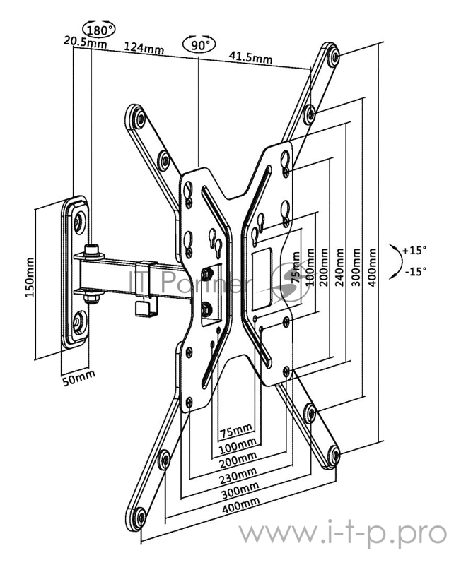 Кронштейн для телевизора Ultramounts UM 902 черный 23-55 макс.30кг настенный поворотно-выдвижной и наклонный