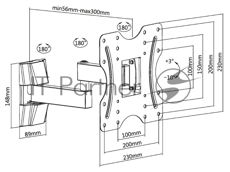 Кронштейн для телевизора Ultramounts UM 899 черный 23-43 макс.20кг настенный поворотно-выдвижной и наклонный