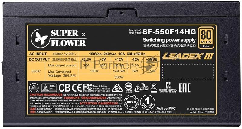 блок питания 550 Ватт Super Flower Power Supply Leadex Gold III, 550W, ATX, 130mm, 6xSATA, 2xPCI-E(6+2), APFC, 80+ Gold, Full Modular