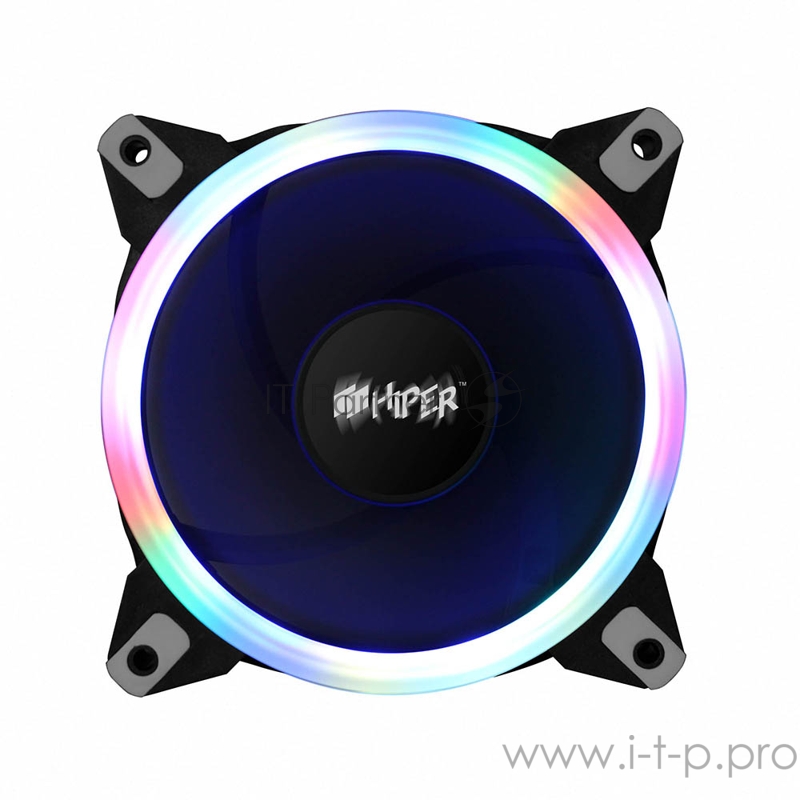 вентилятор для корпуса Single ring, RGB fan HIPER HCF1251-03, 120*120*25mm (38.5CFM, 1200RPM, 3+4PIN)