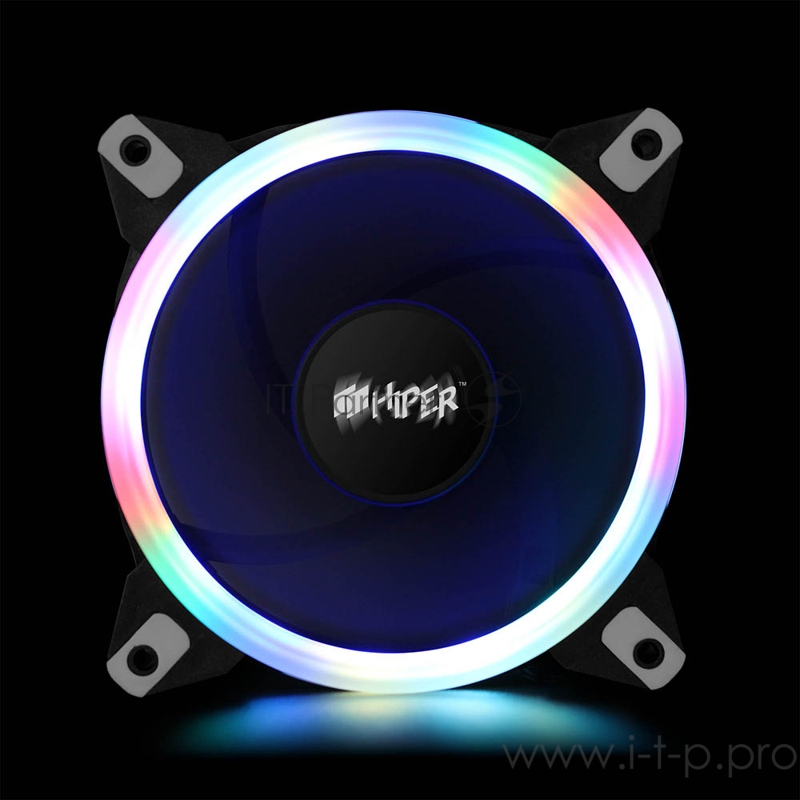 вентилятор для корпуса Single ring, RGB fan HIPER HCF1251-03, 120*120*25mm (38.5CFM, 1200RPM, 3+4PIN)