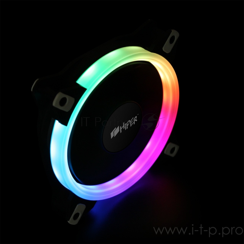 вентилятор для корпуса Single ring, RGB fan HIPER HCF1251-03, 120*120*25mm (38.5CFM, 1200RPM, 3+4PIN)