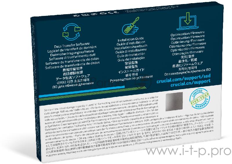 Твердотельный накопитель Crucial P5 SSD 500GB, M.2 (2280), PCIe Gen 3.0, NVMe, R3400/W3000, 300 TBW