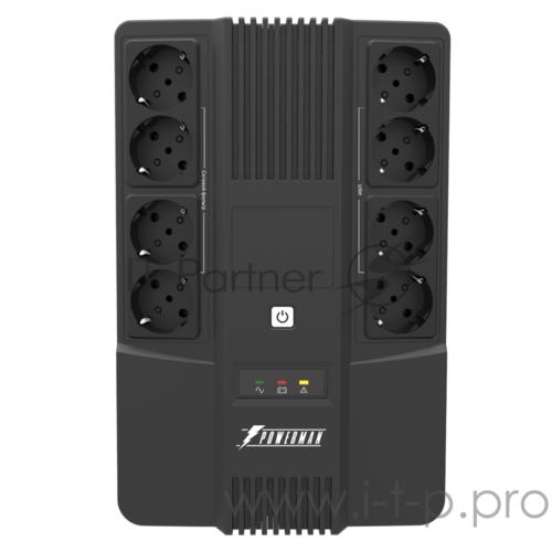 ИБП POWERMAN Brick 1000, линейно-интерактивный, 1000ВА, 600Вт, 4 евророзетки с резервным питанием, 4 евророзетки с фильтрацией, батарея 12В 9Ач 1 шт., 309мм х 202мм х 93мм, 5.6 кг. UPS POWERMAN Brick 1000, line-interactive, 1000VA, 600W, 4 eurosocket