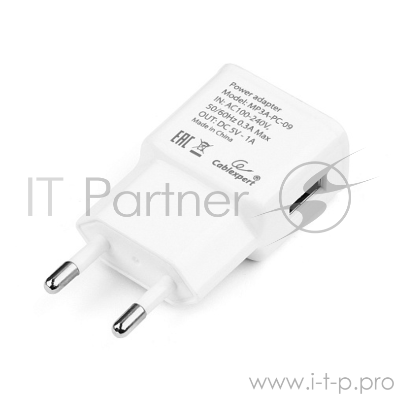 Аксессуар Cablexpert Адаптер питания 100/220V - 5V USB 1 порт, 1A, белый (MP3A-PC-09)