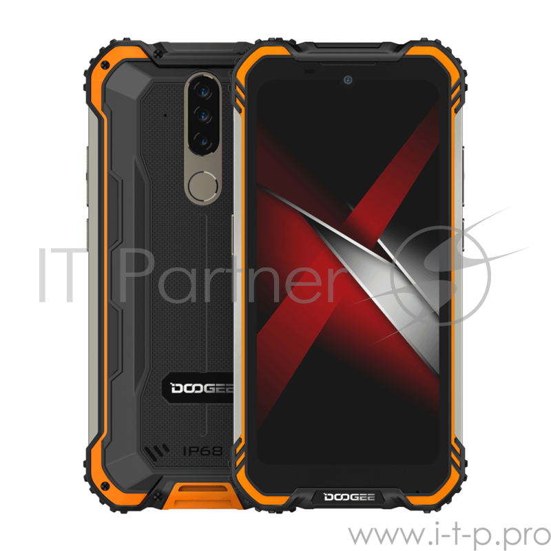 Смартфон Doogee Doogee S58 Pro Fire Orange, 5.71” 19:9 720 x 1520 пикселей, 4x2,0 ГГц+4x1,5 ГГц, 8 Core, 6GB RAM, 64GB, up to 256GB flash, 16 МП+ 2 МП + 2 МП/16Mpix, 2 Sim, 2G, 3G, LTE, BT v5.0, Wi-Fi, NFC, GPS, Type-C, 5180mAh, Android 10, 162,8 ммx