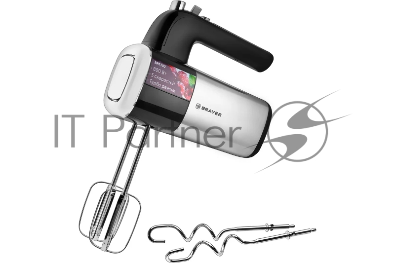 Миксер BRAYER, 800 Вт, 5 скор.реж, турбо,насад. венчики, насад для взбивания