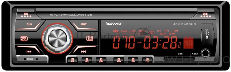 Автомобильная магнитола Swat MEX-2430UB SWAT MEX-2430UB/1 din медиа ресивер,4х50 Вт,MP3,USB мультицветн. диспл.
