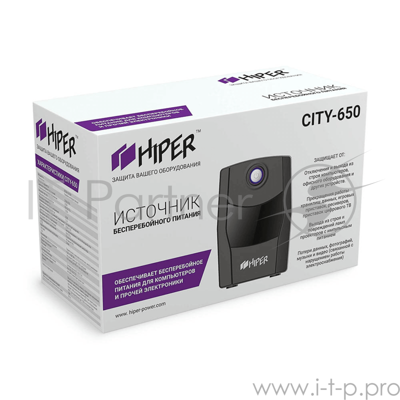 Блок питания HIPER ИБП HIPER CITY-650, line-interactive, 650ВА(365Вт), 4 розетки IEC320, чёрный