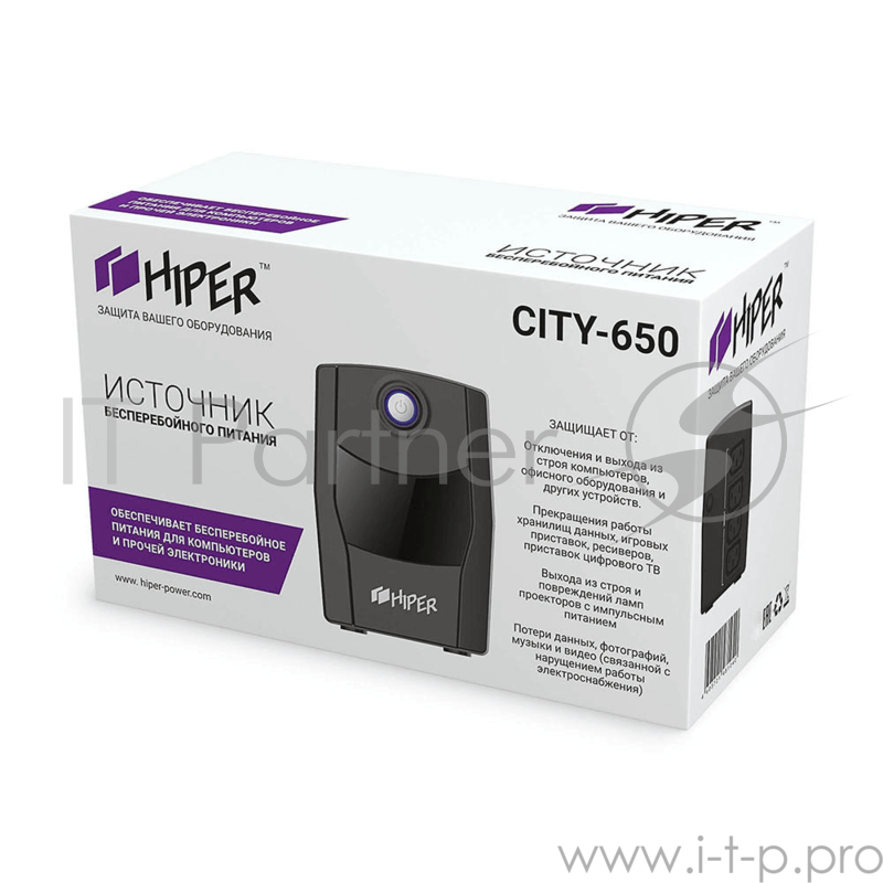 Блок питания HIPER ИБП HIPER CITY-650, line-interactive, 650ВА(365Вт), 4 розетки IEC320, чёрный