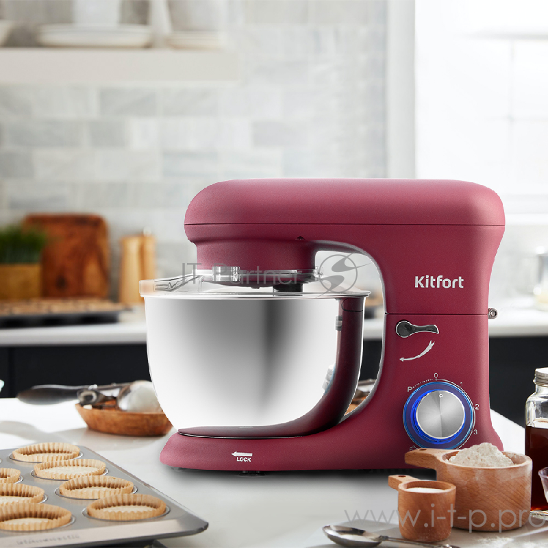 Цельнометаллический планетарный миксер Kitfort Мощность1500. Ёмкость чаши 4,2 л красный