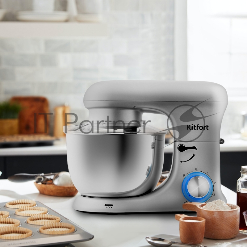 Цельнометаллический планетарный миксер Kitfort Мощность1500. Ёмкость чаши 4,2 л серебрист