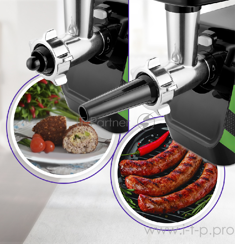 Мясорубка Kitfort Мощность 1200 Вт.Производительность 1 кг/мин.Насадки 5 шт.зеленый