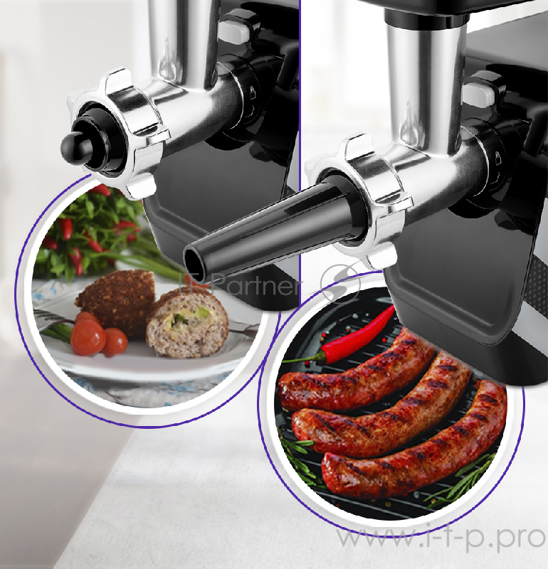 Мясорубка Kitfort Мощность 1200 Вт.Производительность 1 кг/мин.Насадки 5 шт.серый