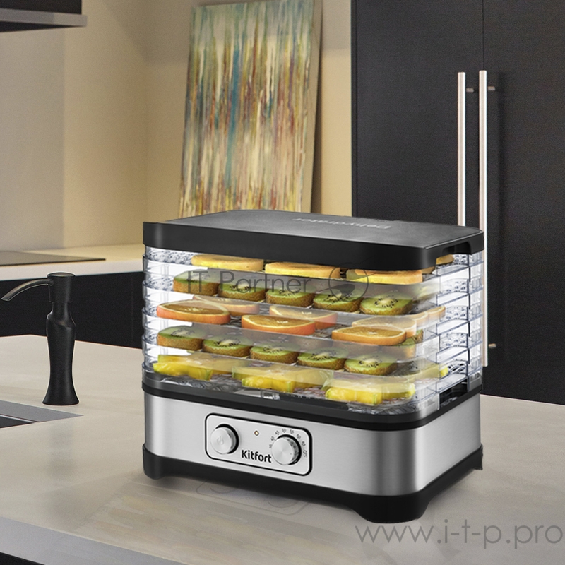 Сушилка для овощей и фруктов Kitfort Мощность 250 Вт.Количество поддонов 5.