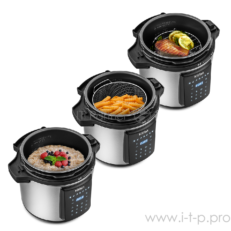 Скороварка-аэрогриль «5 в 1» Kitfort Мощность аэрогриля/скороварки 1500 Вт/1000 Вт.