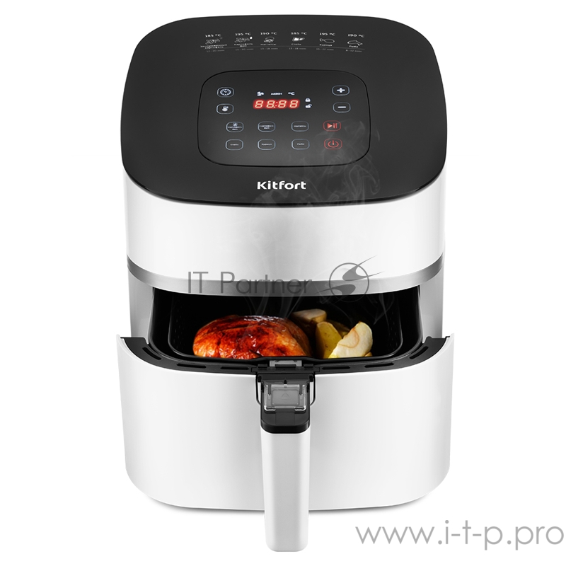 Аэрогриль Kitfort Мощность 1500 Вт.Ёмкость чаши 4,5 л.Таймер 1–60 мин, шаг 1 мин.