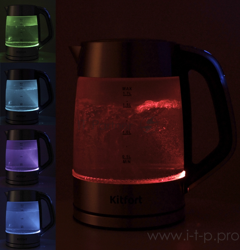 Чайник Kitfort Мощность 1850–2200 Вт.Ёмкость 1,7 л.Режимы нагрева от 40 до 100 °С.