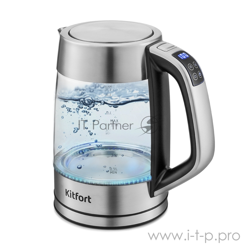 Чайник Kitfort Мощность 1850–2200 Вт.Ёмкость 1,7 л.Режимы нагрева от 40 до 100 °С.